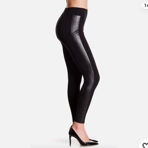 Abound Black Faux Leather Striped High Waist Leggings